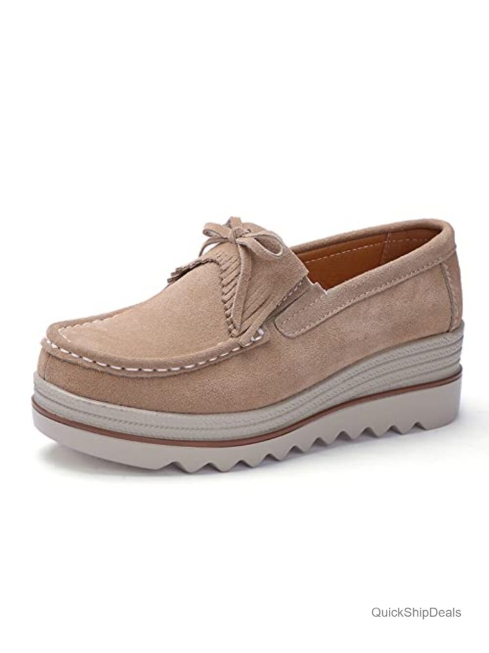 Suede Platform Wedge Slip On Loafers Mocc Work Shoes